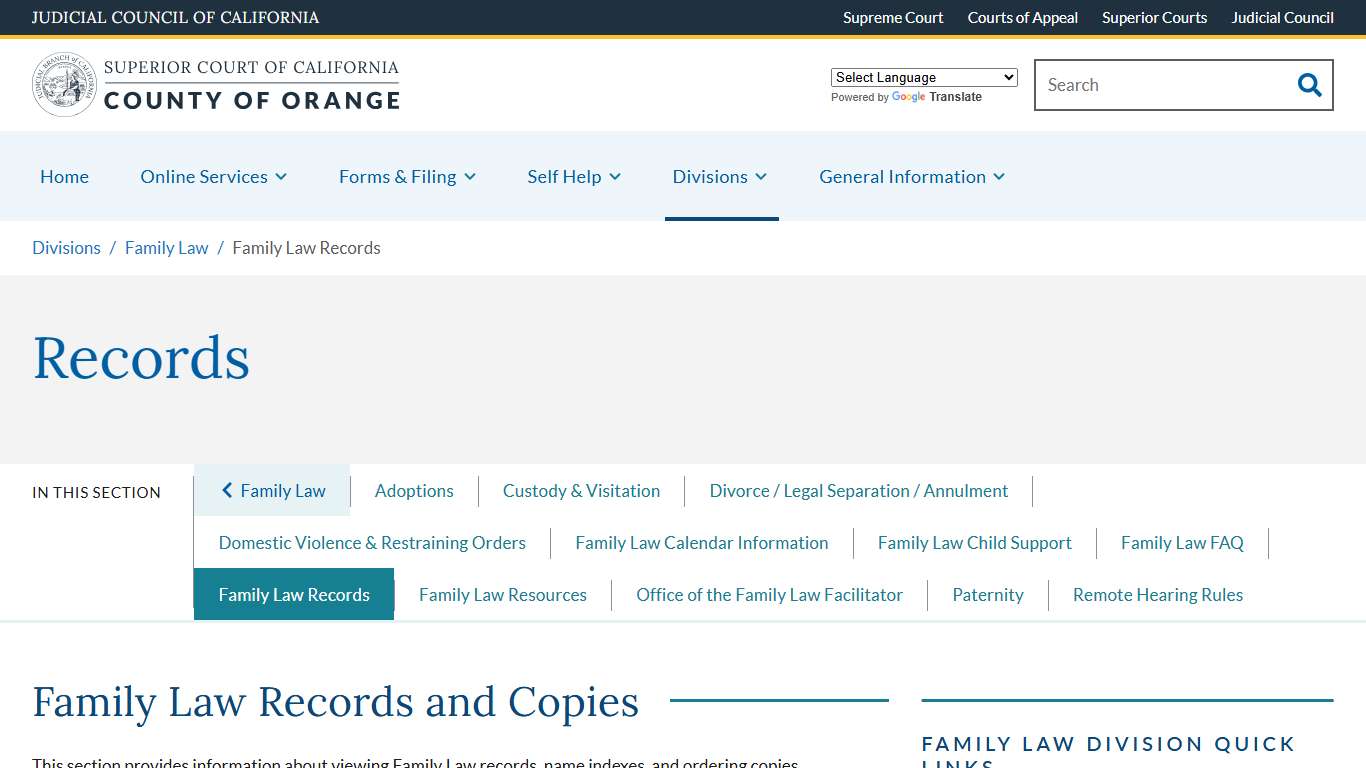 Family Law Records | Superior Court of California | County of Orange